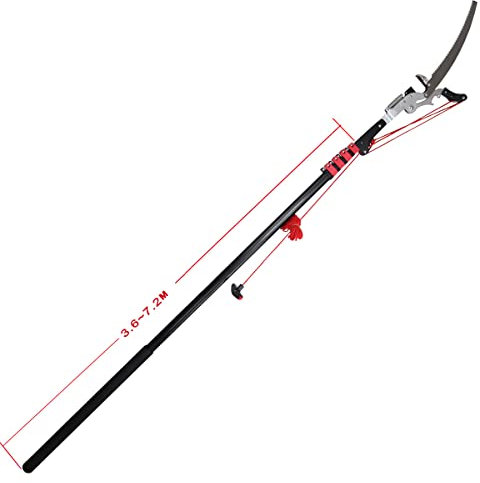 Svettatoio Telescopico Professionale, Palo Telescopico 12FT / 3.6M-24FT / 7.2M con Cavo di Trazione, Forbici per Potatura Telescopica per Albero per Potatura E Potatura di Rami E Foglie 18FT/5.4m