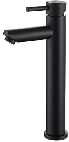 Schwarzer Wasserhahn Badezimmer Badezimmerschrank Waschbecken Waschbecken Aufsatzbecken Becken Anti-Splash-Einloch-Warm- und Kaltwasserhahn, schwarzer hoher Beckenhahn P-HM006