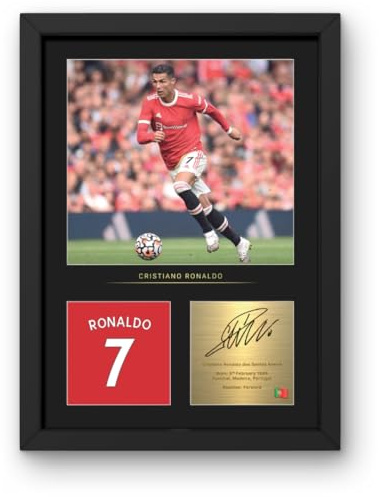 Win FC Cristiano Ronaldo gerahmtes Foto, A4, reproduzierte digitale Signatur, Geschenk für United-Fans