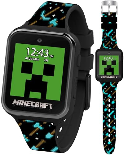 Minecraft Kids Smart Watch - Interactive Touchscreen with Games, Camera, Step Counter, Alarm, Timer, Voice Recorder, and Cool Minecraft Silicone Strap - Fits Wrists 5.5 to 8.0