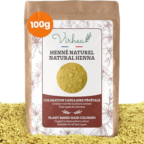Polvere di henné naturale 100G Qualità AAA+ Colore naturale per capelli ramato e ramato - Fornisce lucentezza e volume - per il tatuaggio a mano | Confezione richiudibile