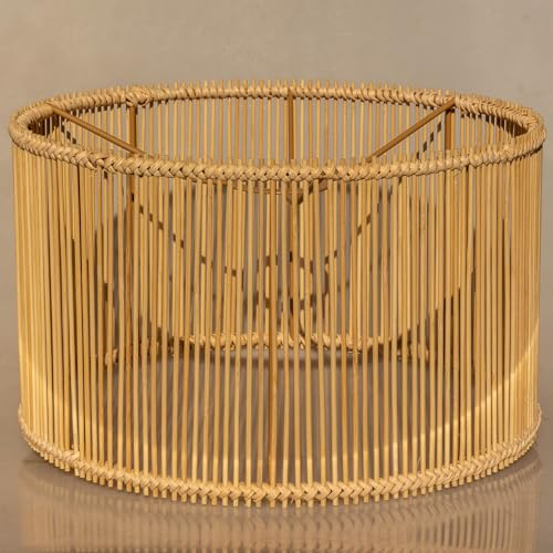 Bamboo LampShades Medium Rattan Lamp shade,Drum,Boho Lamp shades For Table Lamps,replacement lampshade For Floor Lamp,Chandeliers,living room bedroom,Home office (Round 1 Bamboo)