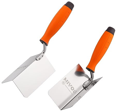 Mivos 2 x Eckenkelle Rostfreie 120 x 60 mm - Inneneckenkelle und Außeneckenkelle aus Edelstahl - Innen und Außen Kantenkelle mit Softgriff - Eckspachtel Made in EU
