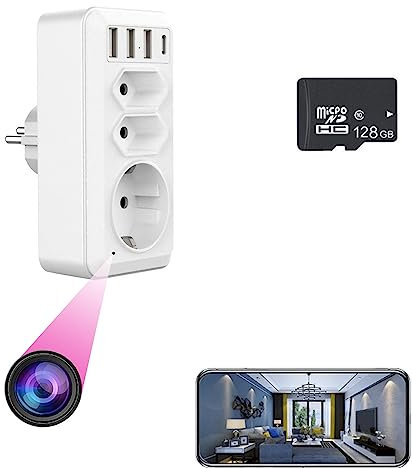 Firstoy Telecamera nascosta, presa UE con 3 porta USB e porta di tipo HD WiFi adattatore UE fotocamera con visione notturna e funzione di visualizzazione remota per casa ufficio sicurezza interna
