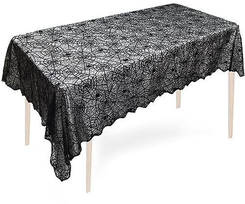 Hoxfly Halloween Esstisch Dekoration, Halloween Dekorationen Tischdecken, Spinnennetze Tischdecke, Tischläufer Herbst Party Tischtuch Schwarze Spitze, Party Tisch Liefert für Halloween Dekorationen