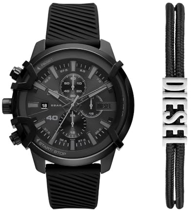 Diesel Griffed-klocka för män, Quartz Chronograph-urverk med silikonarmband