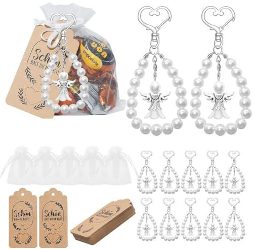 FANXIYA 10 Sets von Gastgeschenke Schutzengel Anhänger Hochzeit Taufe Gastgeschenk Schlüsselanhänger Angel Set Kleine Glücksbringer für Gäste Kommunion Weihnachten Geburtstag Gäste Geschenk (Weiss)