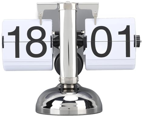 Europäische Retro-Digital-Klappuhr, Mechanische Digitale Klappuhr, Interne Zahnradbetriebene Uhr, Batteriebetrieben, Klapptischuhr für das Heimbüro, 24 Stunden (Weiße Seite)