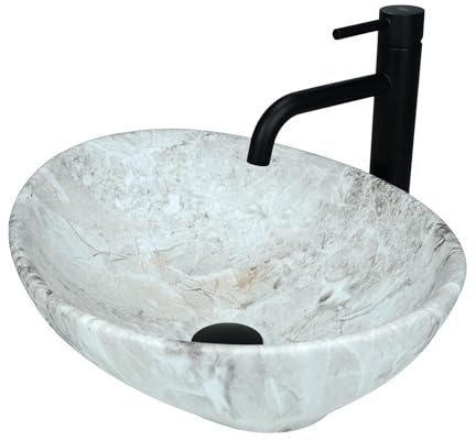 GTM Design Aufsatzwaschbecken Matt Modern Waschbecken ohne Hahnloch - Elegant Aufsatzwaschbecken Oval für Badezimmer und Gäste WC - nur Bad Waschbecken - Modell 17