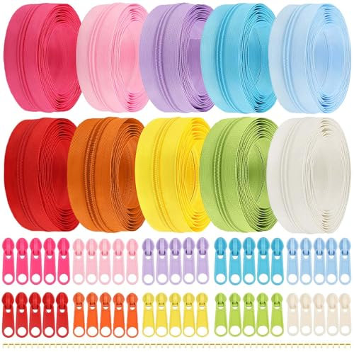 Cnwinu 30M Reißverschluss Endlosreißverschluss mit Zipper, 10 Farben DIY Reissverschluss Teilbar mit 50 Schieber, Reißverschluss Reparaturset für Nähen, Basteln und Tasche (10 Farbe-Modell 1)
