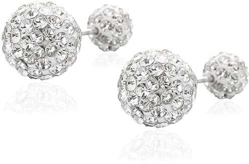 Doppelte österreichische Kristallkugel-Ohrringe - 925 Sterling Silber Disco Shamballa Kugelohrringe, Vorder- und Rückseite 6-10mm Kristallkugelohrringe für Frauen, Geschenke für Mädchen