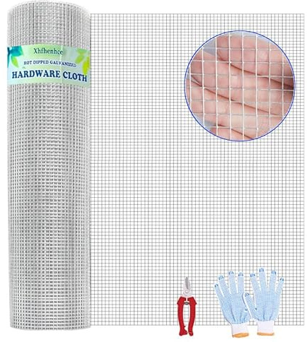 Xhfhenhce Hardware Cloth 1/4in 4ft x100ft Hot Dip Galvanized Rust Resistant Welded Wire Mesh,23AWG Square Chicken Wire Fence Garden Plants Fencing,Chicken Coop Rabbit Poultry Critters Metal Cage Roll
