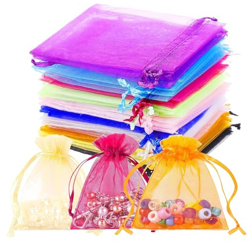 FACATH 100 Stück Organzasäckchen 7x9 cm, Säckchen zum Befüllen, Organzabeutel mit Kordelzug für Schmuckbeutel, Hochzeit-Säckchen, Kinder Geschenkbeutel mit, Festivalparty (Mischfarben)