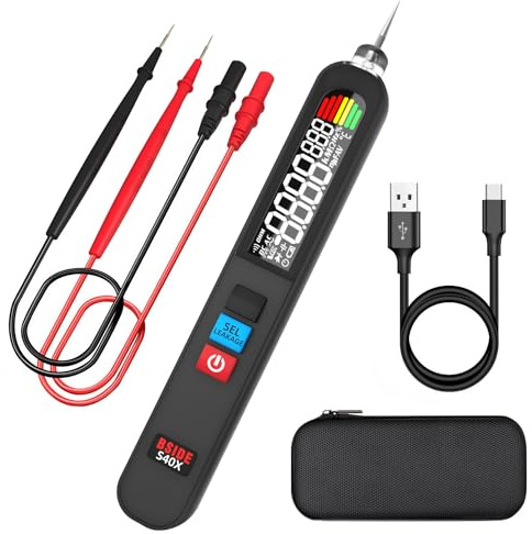 BSIDE S40X Testeur de tension numérique multimter rechargeable, mode intelligent pour continuité de résistance AC DC Votlage, fréquence VFC, diode fréquence capacitance mètre unipolaire testeur de