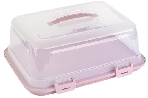 Engelland Rechteckige Kuchen-Transportbox mit Griff, Deckel und 4-fach Klick-Verschluss, Farbe: Schwarz-Transparent, 44 x 35 x 17,50 cm, BPA-frei, Torten-haube, Stückeinteilungshilfe
