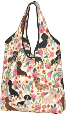 AABSTBFM Einkaufstasche mit Dackel-Motiv, wiederverwendbar, wasserdicht, große Einkaufstasche, Einkaufstasche und Strandtasche, 2 Stück, Dackel, Einheitsgröße