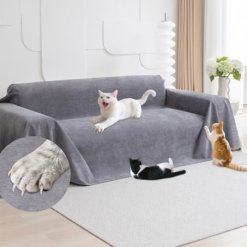 Loiion Katzenschutz Sofa, Couchdecke Katze Kratzfest Grau 300x180cm | Sofa Überzug Wasserdicht, rutschfeste Couch Abdeckung rutschfest, Sofaüberwurf Couchschutz für Haustier Kinder Katzen Hunde