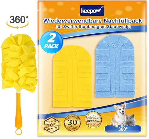 KEEPOW 2er für Swiffer Staubmagnet Nachfüllpack – Mikrofaser, waschbar | Saugfähige Tücher für Swiffer Duster, für Tierhaare, Staub & Schmutz, für Swiffer Staubmagnet wiederverwendbar, Waschbeutel
