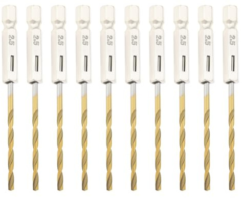 EMSea 10 punte da trapano con gambo esagonale da 2,5 mm da 1/4 di pollice con gambo esagonale, punte elicoidali in acciaio ad alta velocità, set di punte per trapano per vetro, legno, acciaio