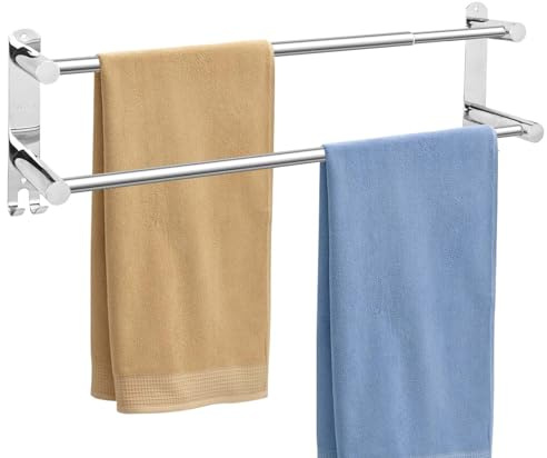 KAHCNVN Stainless Steel Double Towel bar,adjustable16-28IN Double Towel Racks for Bathroom Wall Mounted,Suitable for Bathrooms and Kitchens