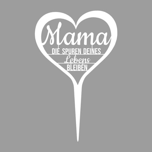 Illumino Grabschmuck Grabstecker Wetterfeste Grabdekoration aus Stahl mit Trauerspruch I Mama die Spuren deines Lebens bleiben I Eine liebevolle Erinnerung