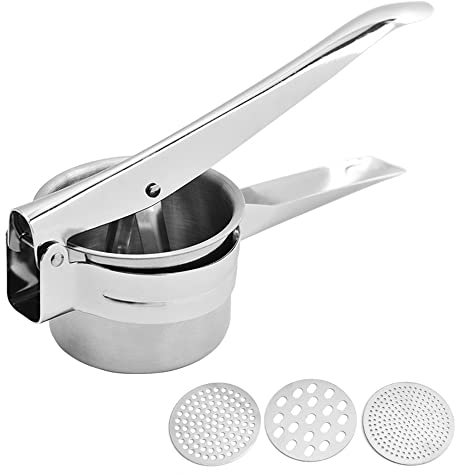 Large Stainless Steel Potato Ricer, 3 Interchangeable Discs for Fine, Medium, and Coarse, Heavy Duty Potato Masher and Ricer Kitchen Tool，Press and Mash for Perfect Mashed Potatoes