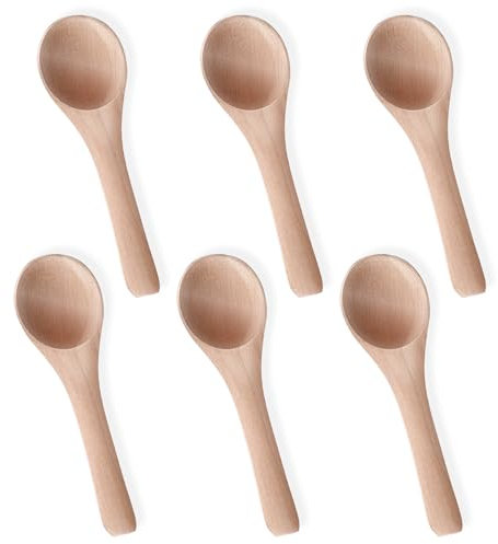 6pcs Small Wooden Spoons, 3.9inch Mini Nature Wooden Spoons for Jars, Yellowish Tiny Wood Teaspoons for Tiny Eating Ice Cream Honey Spice Condiments Tea Bath Salt Coffee Sugar Jam Mustard Seasoning