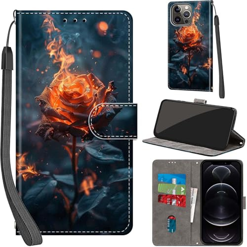 PHINIENLAND Wallet Flip Case for iPhone 13 Pro Leather Roses | 3 Card Slots & 1 Cash Pocket, Magnetic Closure, Kickstand, Premium PU Leather flip cover for iPhone 13 Pro