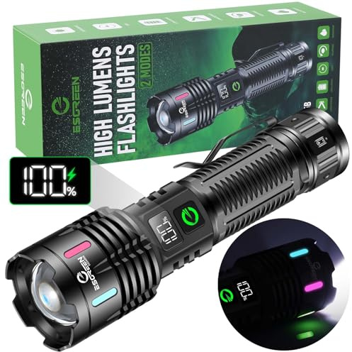 Esgreen Rechargeable Flashlights High Lumens 100000 Single 2 Modes, Super Bright LED Flashlight USB C Long Distance 3280ft, Powerful Long Lasting 10H Heavy Duty Strong Flash Light for Camping Hiking