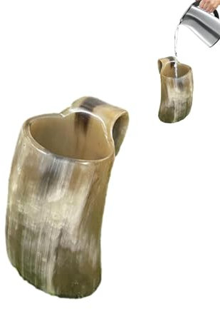 Tazza per bere in corno da 1 pezzo - Coppa vichinga vintage, tazza per corno per bere vichingo | Bicchiere da acqua in corno rustico, boccale da birra, boccale artigianale da whisky con manico per acq