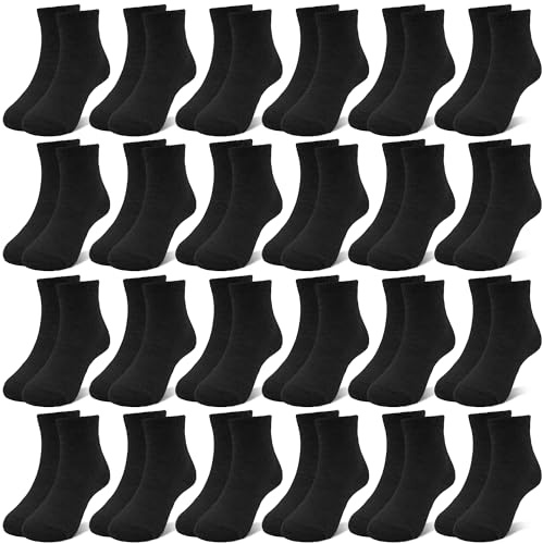 ZERULETS 24 Pairs Boys Black Socks Kids Girls School Sports Sock Ages 1-13 | 24 pairs bulk pack, stain-resistant breathable stretch unisex black socks, boys girls school, running, daily sports wear
