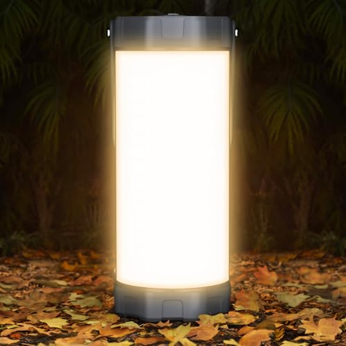 Glocusent Lampe Camping Rechargeable 106 LED 1200LM – 5 Modes (dont SOS), IP68 Étanche, Autonomie 80h – Compacte pour Randonnée, Urgence Coupure/Ouragan (Gris)