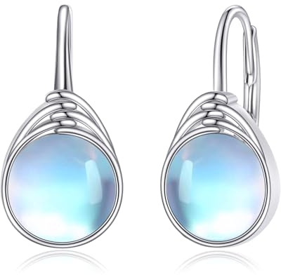 POPLYKE Mondstein Ohrringe Damen 925 Sterling Silber Leverback Dangle Ohrringe Mondstein Schmuck Geburtstag