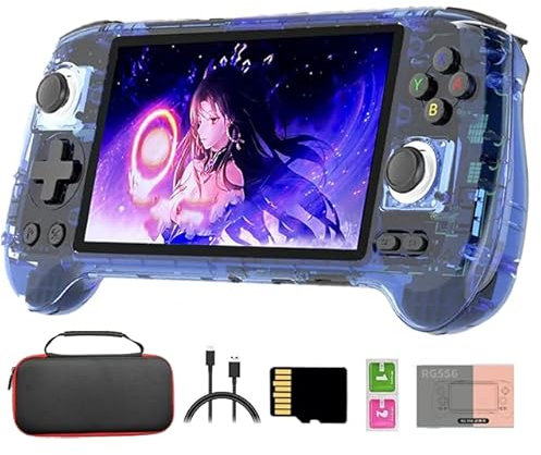 RG556 Console de jeu portable rétro 256 Go avec 8 000 jeux, Android 13 Unisoc T820 5,4 AMOLED écran WiFi pour adultes et enfants (4 + 128 Go) + 256 G) – avec étui de transport