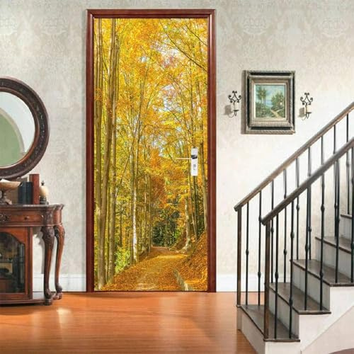 Türtapete Selbstklebend 90x200 Herbstlandschaft Türposter Straßenbaum Fototapete Türfolie Türklebefolie Wasserdichte für Türwand Dekoration Tapete a.2495