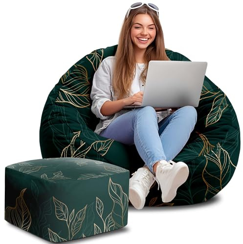 DreamRoots Sitzsack Erwachsene Sofa XL Oxford, Deep Green Floral