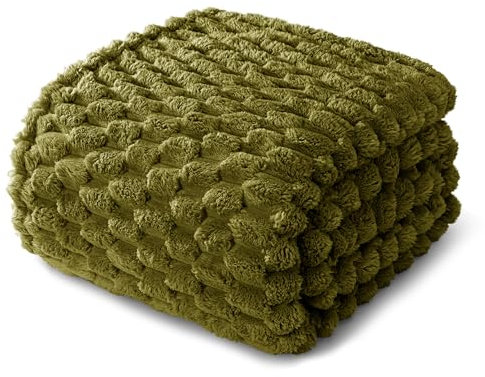 Whale Flotilla Coperta Morbida con Motivo Jacquard 3D, Coperta per Divano, letto, Squisita e Calda, per Tutte le Stagioni, 150 x 200 cm, Verde Oliva