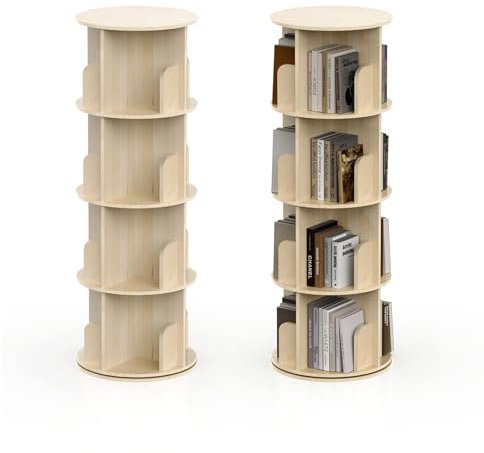 Fabulcozy Libreria girevole a 360 gradi 4 livelli scaffale di immagazzinaggio Ripiani girevole in legno massiccio 45 x 45 x 129 H cm