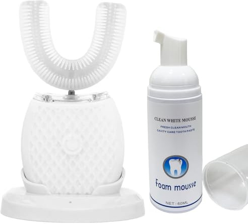 Brosse à Dents Ultrasonique Automatique, Brosse à Dents Électrique avec Nettoyage 360°, Design en U, 4 Modes, Brosse Blanchissante avec Minuteur, Pour Adultes, Nettoyage en Profondeur (Blanc, 1)