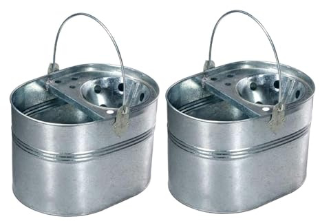 Best Galvanized Metal Mop Bucket - 15 Litres, Strong & Durable for Office, Kitchen, Bathroom, Home Cleaning - Silver (2 Pieces)