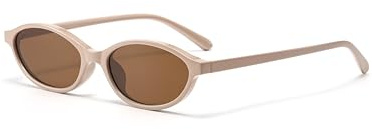 QVKUUT Ovale Retro Sonnenbrille Damen Herren UV400, Beige/Braun