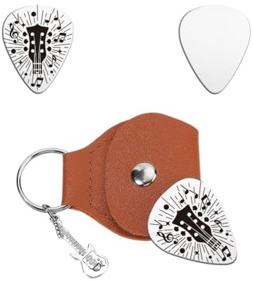 UNICRAFTALE 1 Stück Gitarrenplektren Geschenk Leuchtende Edelstahl Gitarrenplektren Personalisiertes Musikzeichen Plektrum Mit PU Lederhülle Gitarrenzubehör Für Den Geburtstag