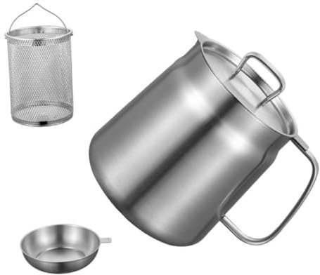 Gatuida Recipiente Grasa Acero Inoxidable Filtro Soporte Grasa Cocina Recipiente Aceite Cesta Filtración