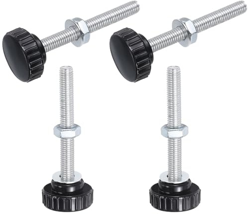 QUARKZMAN 4 Sets Poignées Moletées à Vis à Main Tête Plastique 30mm Noir | avec Écrous et Rondelles, Filetage Mâle Métrique M8 x 80mm, Tige en Acier Carbone Zingué, Poignées