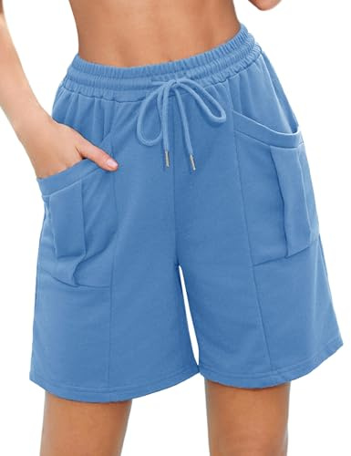 Aottori Pantaloncini Estivi Donna Shorts Sportivi Pantaloni Corti Cotone con Tasche e Coulisse Larghi per Jogging Corsa Fitness Blu M