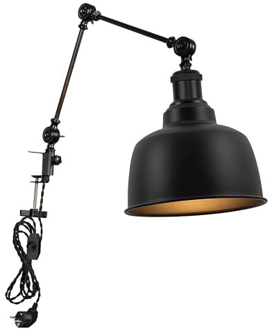 FSLiving Retro Klemmleuchte,1 Packung Leselampe mit 2,5 m Kabel, Dimmbar Nachttischlampe,Augenpflege Schreibtischlampe für Büro Heimgebrauch, E27 Lampenhalterung DZ0151