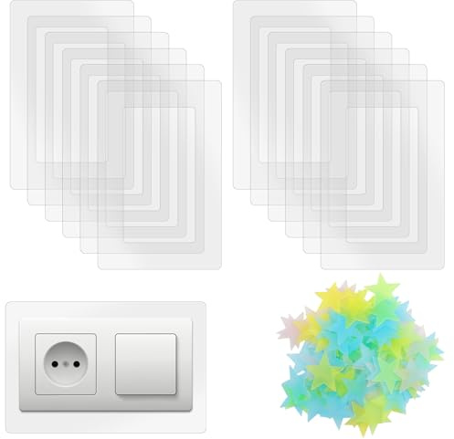 BlueXP 12 Piezas 2 Tomas Transparentes para Interruptores y Enchufes Protección de Pared Doble Pegatinas Fluorescentes Compatibles con Todos los Modelos de Interruptores