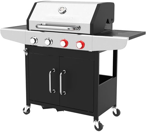 ProfiCook® Gas-grill für Temperaturen bis zu 450°C | 2 Power-Zonen | Roste aus echtem Gusseisen | Gasgrill 4 Brenner | Temperaturanzeige | Flaschenöffner | 4 Brenner | Gasgrill Balkon | PC GG 1311