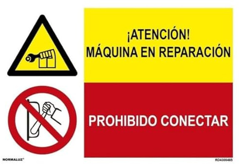 Cartel industrial Atención maquina en reparación Prohibido conectar (2 señales en 1) SEKURECO