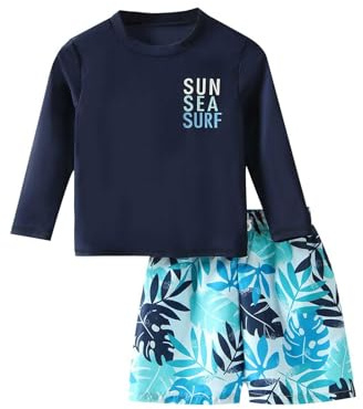 Générique Maillot de Bain pour garçon, Manches Longues, Rashguard, avec Short Assorti, Tenue de Plage, de Surf, de Piscine, pour Tout-Petits, été 1 (Blue, 4-5 Years)